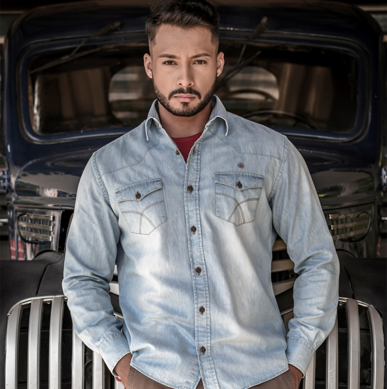 Fabricante de Camisa Jeans Preta Masculina